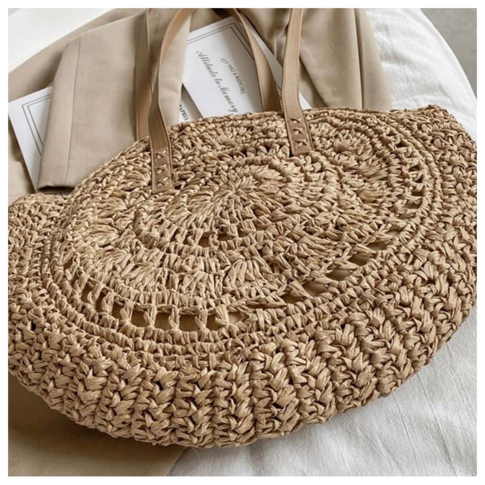 Boho Straw Round Large Capacity Shoulder Bag - Picture 7 of 8